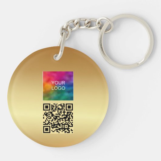 Uw QR-code Logo Gold dubbelzijdige cirkel Sleutelhanger (Achterkant)