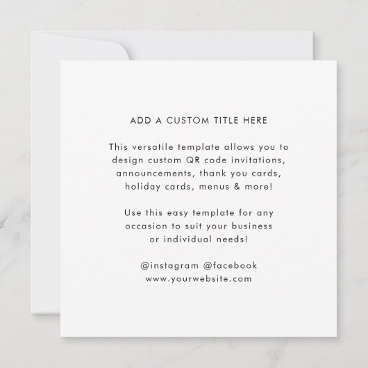 Uw QR-code | Modern minimalistisch vierkant Kaart (Achterkant)