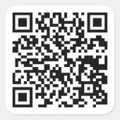 Uw QR-code plus bedrijfsgegevens op een grote stic Vierkante Sticker (Voorkant)