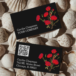 Uw QR-code Red Floral - Gepersonaliseerd zwart got Visitekaartje