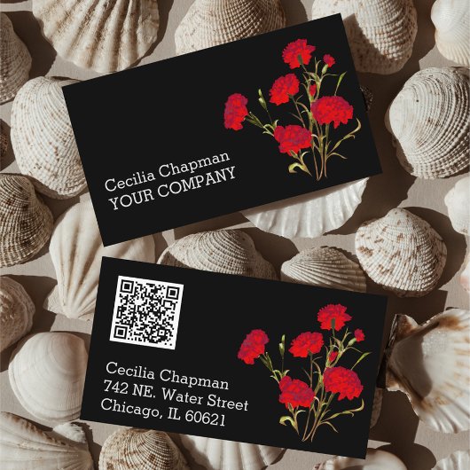 Uw QR-code Red Floral - Gepersonaliseerd zwart got Visitekaartje