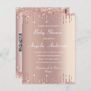 Uw QR-code Roos Gold Baby Girl Shower Briefkaart