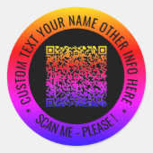 Uw QR Code Scan en aangepaste tekst ronde Stickers (Voorkant)