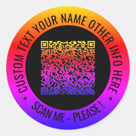 Uw QR Code Scan en aangepaste tekst ronde Stickers (Voorkant)