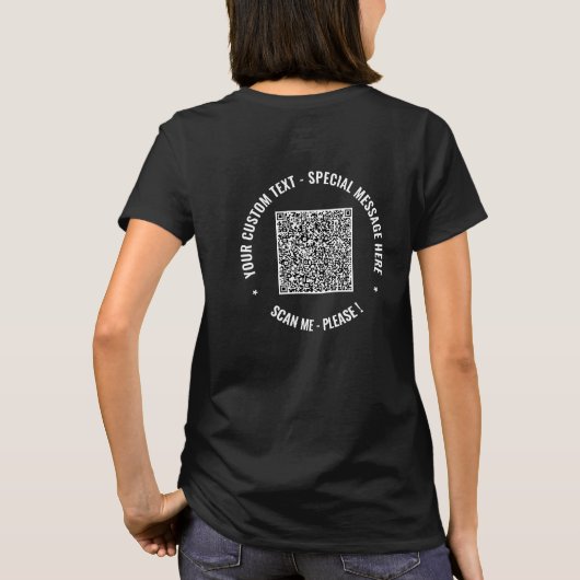 Uw QR-code scan- en aangepaste tekst T-shirt cadea (Achterkant)