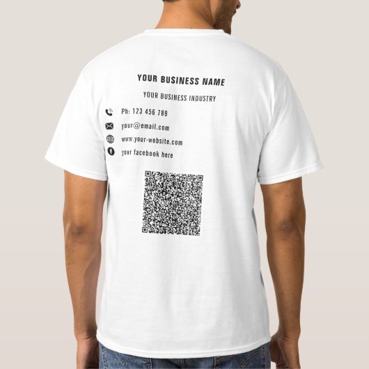 Uw QR Code Scan en Custom Text Business T-Shirt (Achterkant)