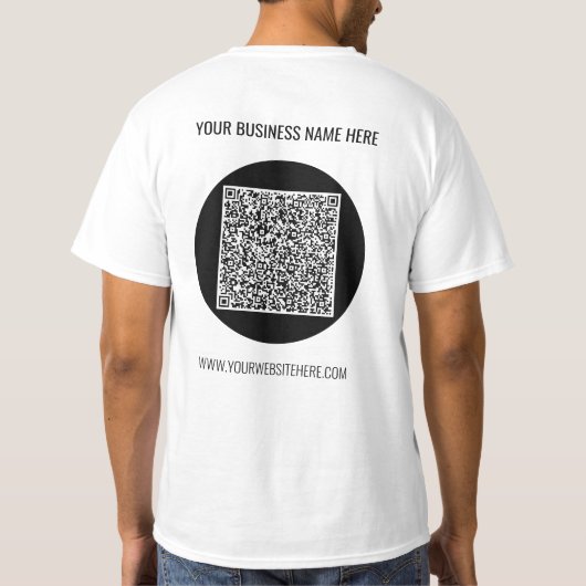Uw QR Code Scan en Custom Text Business T-Shirt (Achterkant)