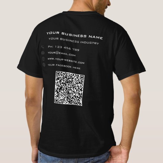 Uw QR Code Scan en Custom Text Business T-Shirt (Achterkant)