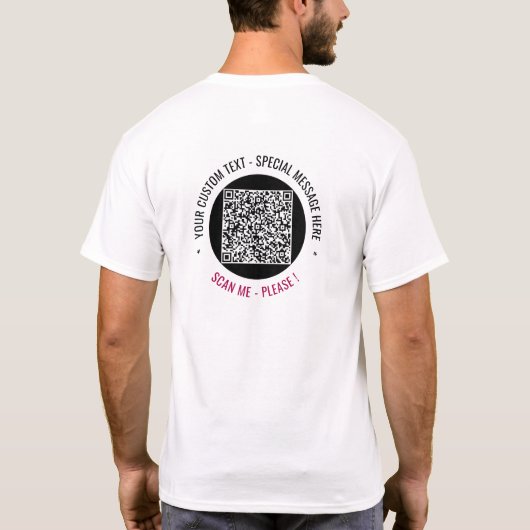 Uw QR Code Scan en Custom Text T-Shirt (Achterkant)