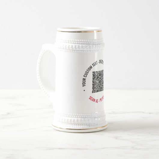 Uw QR-code scaninfo aangepaste tekst bier stein Bierpul (Voorkant links)