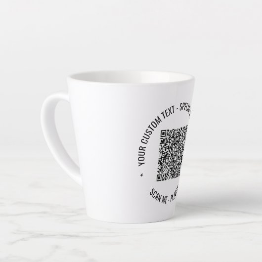 Uw QR code scaninfo tekst latte Mok (Linkerhoek)