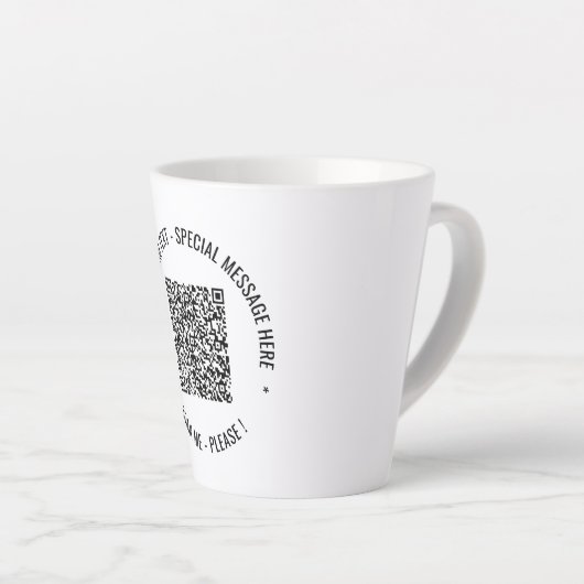 Uw QR code scaninfo tekst latte Mok (Rechterhoek)