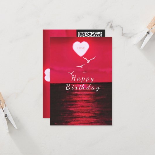 Uw QR-code Wens Birthday Kaart Zee Sunset Love (Voorkant / Achterkant in situ)