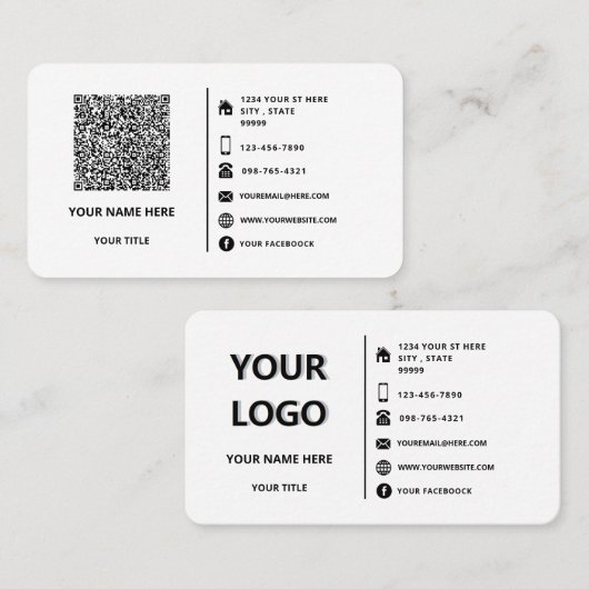 Uw QR-codenaam Logo Adres Info Visitekaartje (Voorkant / Achterkant)