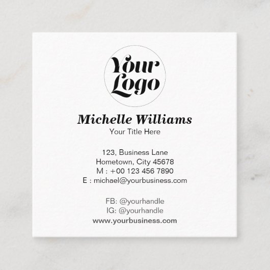 Uw Ronde Logo Professional Moderne Eenvoudige Aang Vierkante Visitekaartje (Voorkant)