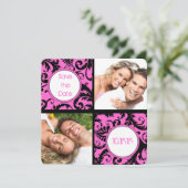 Uw Roze Damask Foto Collage slaat de datum op Save The Date (Staand voorkant)