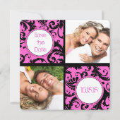 Uw Roze Damask Foto Collage slaat de datum op Save The Date (Voorkant)