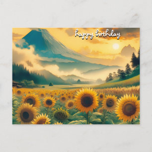 Uw Rozen  retro happy birthday zonnebloemen Briefkaart