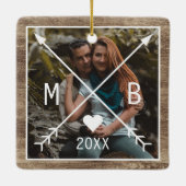 Uw Rustieke Elegante Monogram Geliefde Hart Pijlen Keramisch Ornament (Achterkant)