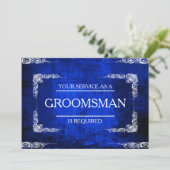 Uw service wordt aangevraagd als Groomsman Blue Je Kaart (Staand voorkant)