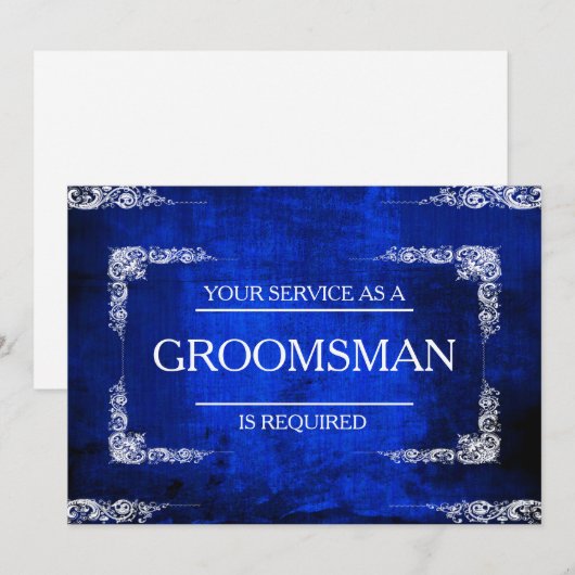 Uw service wordt aangevraagd als Groomsman Blue Je Kaart (Voorkant / Achterkant)