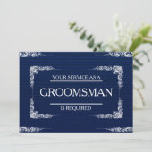 Uw service wordt aangevraagd als Groomsman Blue Je Kaart (Staand voorkant)