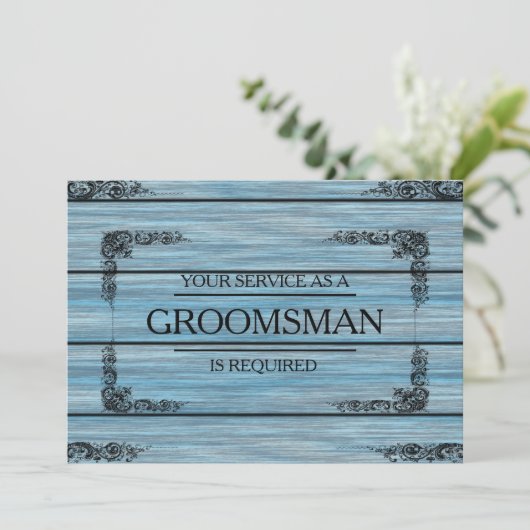 Uw service wordt aangevraagd als Groomsman Wooden Kaart (Staand voorkant)