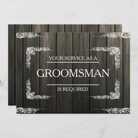 Uw service wordt gevraagd als groomsman Wooden Kaart (Voorkant / Achterkant)