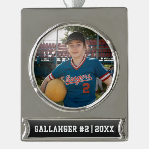 Uw sportfoto Persoonlijke kerstbal Verzilverd Banner Ornament