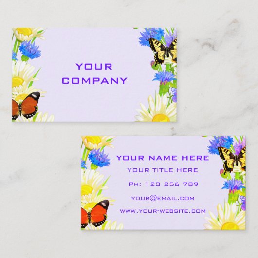 Uw Spring Butterflies Business Card Template Visitekaartje (Voorkant / Achterkant)