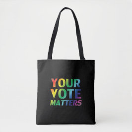 Uw stem is van belang voor regenbooggradiënttypogr tote bag