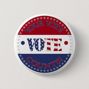 Uw stem telt de Amerikaanse vlag Ronde Button 5,7 Cm