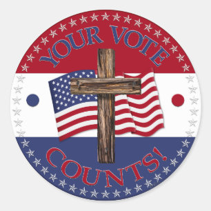 Uw stem telt met kruis en Amerikaanse vlag Ronde Sticker