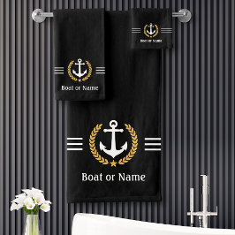 Uw tas of naam Anchor Gold Laurel Stripes Black Bad Handdoek