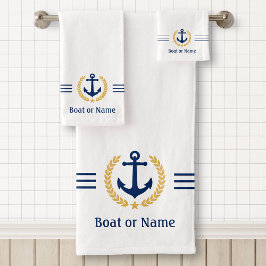 Uw tas of naam Anchor Gold Laurel Stripes White Bad Handdoek
