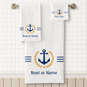 Uw tas of naam Anchor Gold Laurel Stripes White Bad Handdoek
