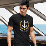 Uw tas of naam Anchor Gold Style Laurel Black T-shirt<br><div class="desc">Een Nautical Boat Anchor,  Gold Style Laurel Leaves en Star met uw persoonlijke naam of Boat Name op een Black T-Shirt.</div>