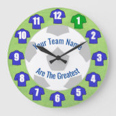 Uw Team Name Football Clock - Blue Shirten Grote Klok (Voorkant)