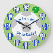 Uw Team Name Football Clock - Blue Shirten Grote Klok (Voorkant)