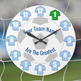 Uw Team Name Football Clock - Light Blue Shirten Grote Klok