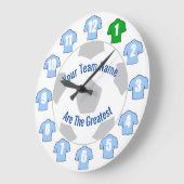 Uw Team Name Football Clock - Light Blue Shirten Grote Klok (Hoek)