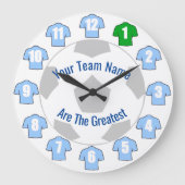 Uw Team Name Football Clock - Light Blue Shirten Grote Klok (Voorkant)