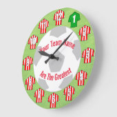 Uw Team Name Football Clock - Red & White Shirten Grote Klok (Hoek)