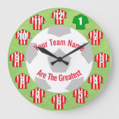 Uw Team Name Football Clock - Red & White Shirten Grote Klok (Voorkant)