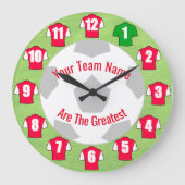 Uw Team Name Football Clock - Red & White Shirten Grote Klok (Voorkant)