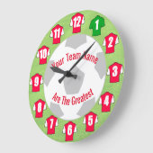 Uw Team Name Football Clock - Red & White Shirten Grote Klok (Hoek)