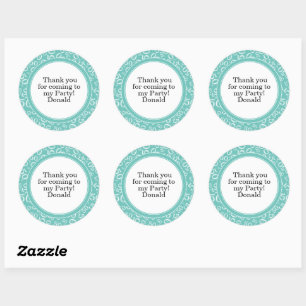 Uw tekst 50e willekeurig nummerpatroon turquoise/w ronde sticker