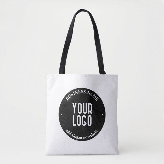 Uw tekst & geüpload logo | Bewerkbaar zwart & wit Tote Bag (Voorkant)