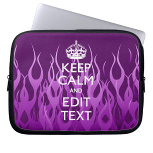 Uw tekst op Keep Calm met paarse vlammen Laptop Sleeve