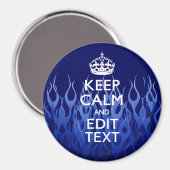 Uw tekst voor Keep Calm op blauwe racevlammen Magneet (Voorkant / Achterkant)